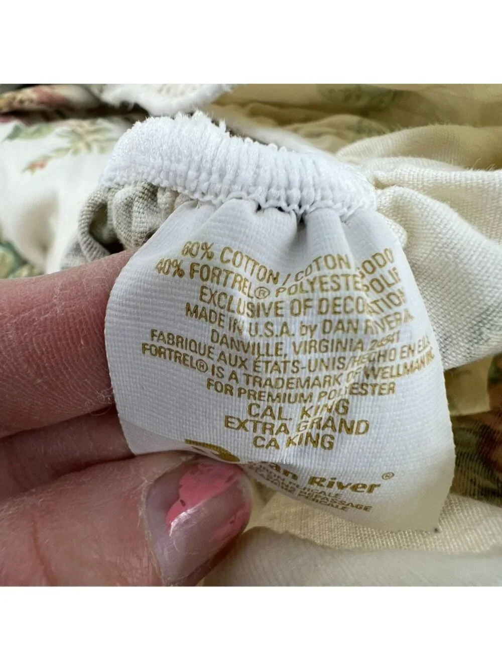 Dan River Cal King Floral Fitted Sheet Beige Green Flower Cotton Blend Bedding